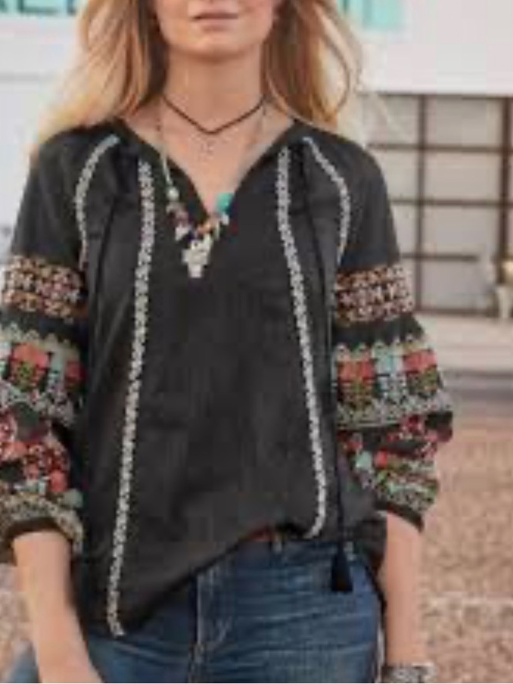 Sundance Southwestern Boho Embroidered Peasant Top Size XXL